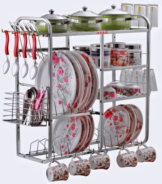 AVAIL 24x24 Wall Mount Kitchen Dish Rack / Plate Cutlery Stand / Kitchen Storage Rack / Modern Kitchen Stand / Utensil Kitchen Rack  (Steel)