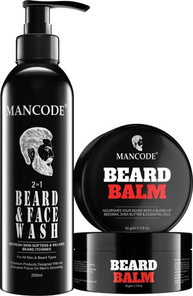 MANCODE 2 IN 1 BEARD & FACE WASH, 200ml and BEARD BALM, 50gm, Combo of 2,