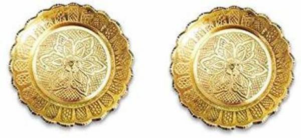 anshraj Small Size Pure Brass Plate for puja/Diwali/Bhog thali Small Dia 5 cm Set of 2 Tray