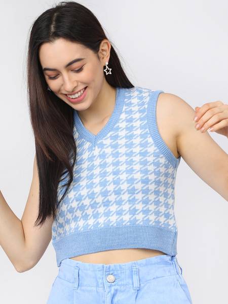 Tokyo Talkies Printed V Neck Casual Women Multicolor Sweater