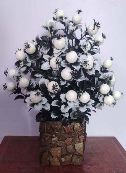 BK Mart Beautiful Black Cherry Plant Best For Home/Shop/Office Table Flower Top with Stylish Coconut Pot Artificial Plant with Pot