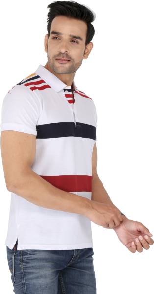 Gentino Striped Men Polo Neck White T-Shirt