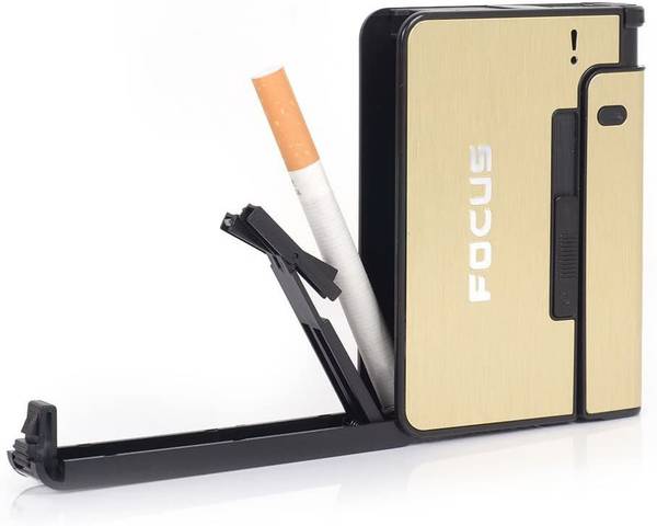 Shreevi Gold Cigarette Case and Lighter Automatic Ejection Butane Windproof Metal Box Gold Cigarette Case and Lighter Automatic Ejection Butane Windpr...