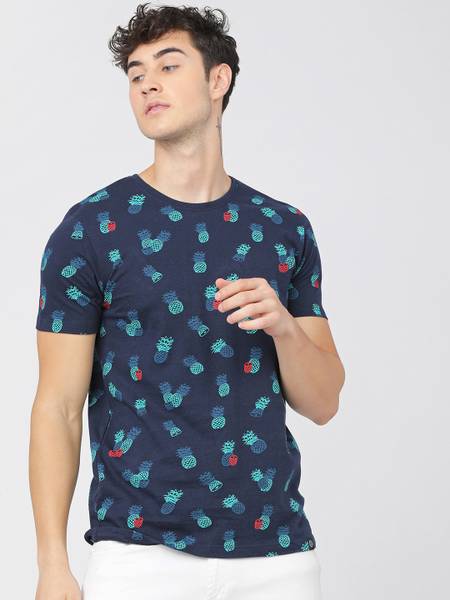 LOCOMOTIVE Printed Men Round Neck Dark Blue T-Shirt
