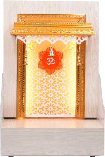 The Mandir Store Wooden Mandir with LED Lights for Home and Office Solid Wood Home Temple