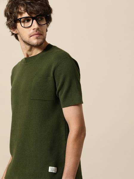 Mr Bowerbird Solid Men Round Neck Dark Green T-Shirt