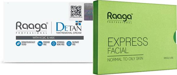 RAAGA PROFESSIONAL Express Facial Kit | Normal to Oily | 35gm & De Tan Tan removal Cream | 72g (12g*6)