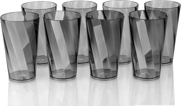 Sedulous (Pack of 8) TWISTER Shape Unbreakable Plastic Glasses Grey Glass Set Water/Juice Glass