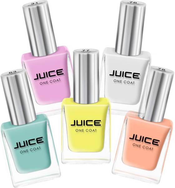 Juice | ONE COAT | NAIL PAINT COMBO | LONG LASTING | 11ML EACH | PACK OF 5 | BALLET SLIPPER - 31, GRANNY SMITH APPLE - 63, BRISTOL FOG - 76, BUTTERFLY...