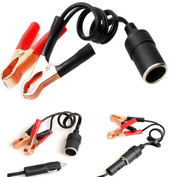 STHIRA 1FT 12V 24V Female Car Cigarette Lighter Socket to Battery Alligator Crocodile Clips Connector, Car Battery Clamp-on Extension Charge Cable 19 ...