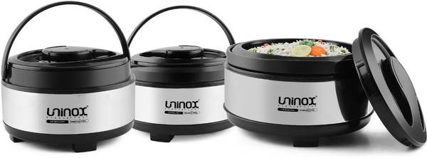 UNINOX Stainless Steel Insulated Serving Hot Pot for Roti/Curry/Chapati Box Hot Case Pack of 3 Thermoware Casserole Set