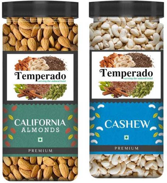 Temperado Premium Quality Cashew & California Almonds| Kaju & American Badam| Jar Pack 250 gm Each Almonds, Cashews