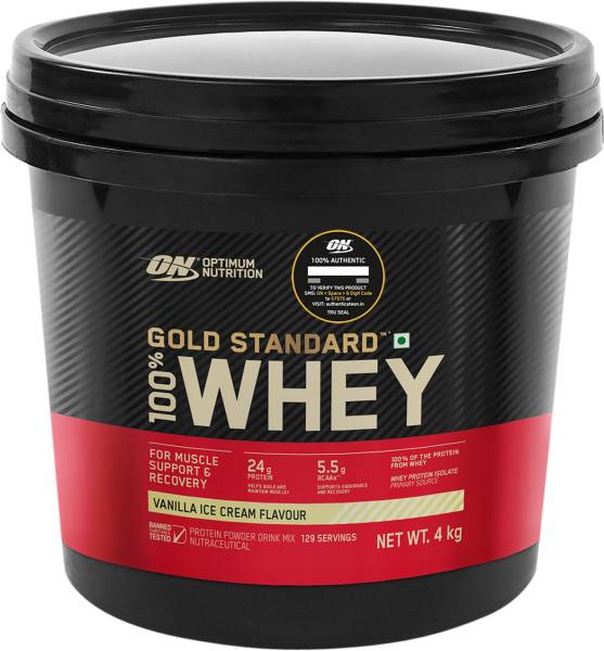 Optimum Nutrition (ON) Gold Standard 100% Protein Powder - Primary Source Isolate Whey Protein  (4 kg, Vanilla Ice Cream)