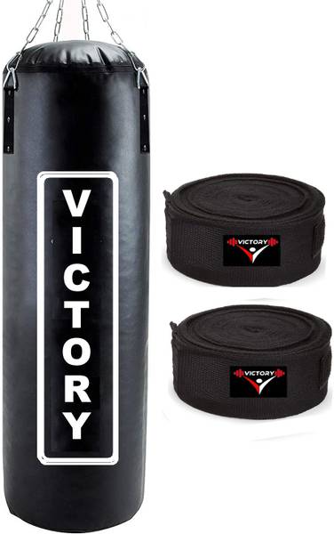 VICTORY Unfilled Heavy Punching Bag (3 Feet) Synthetic Leather with Boxing Hand Wraps Boxing Kit