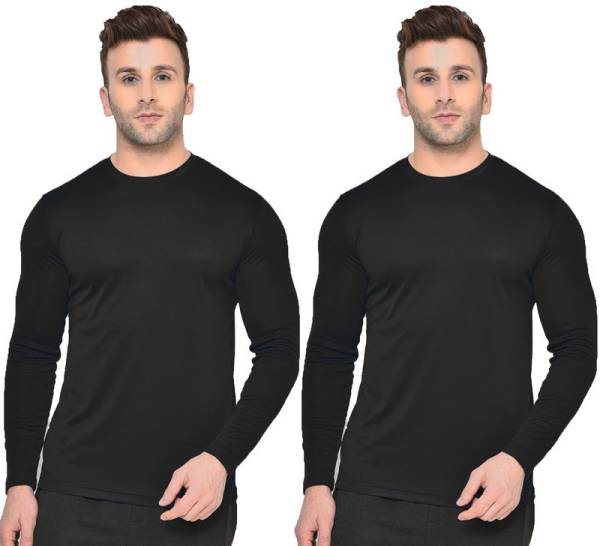 AMSHA Solid Men Round Neck Black T-Shirt