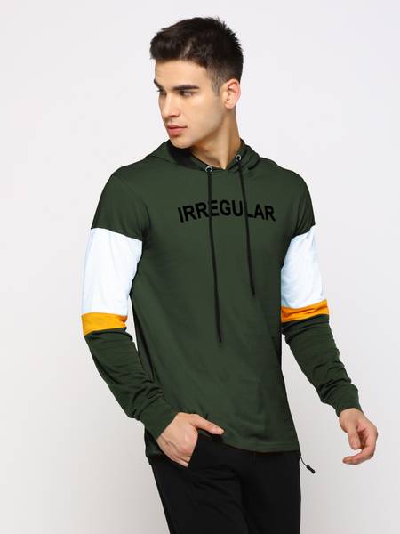Jump Cuts Printed Men Hooded Neck Green, White T-Shirt