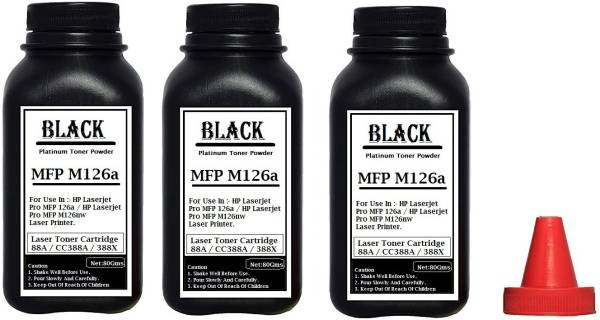 Black HP LASERJET Pro MFP M 126A / M126nw Laser Piriter Toner Powder 80 Gms. Pack Of 3 Bottle. Black Ink Toner Powder