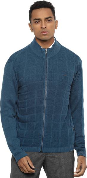 VAN HEUSEN Self Design Mandarin Neck Casual Men Blue Sweater