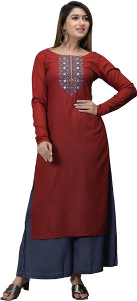 Maquien Women Embroidered Straight Kurta
