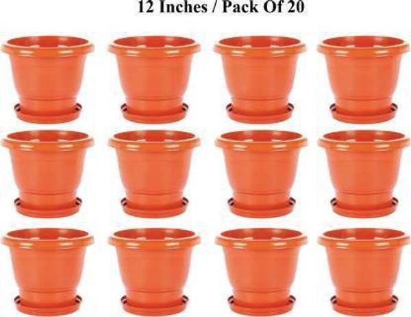 Ramanuj (Pack of 20 with tray) 12 inches Heavy Duty PlasticHigh Quality Gardening Flower Pots For Gardening in Garden and balcony For Indoor/Outdoor B...