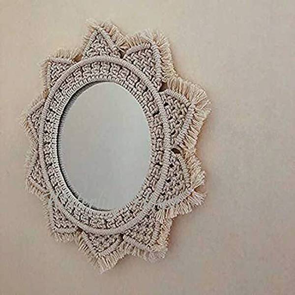 Waterlily House Macrame Handmade Beautiful Wall Mirror for Apartment Living Room Bedroom Macrame Hanging Round Decorative.(Size:32.1 x 30.8 x 3.4 cm) ...