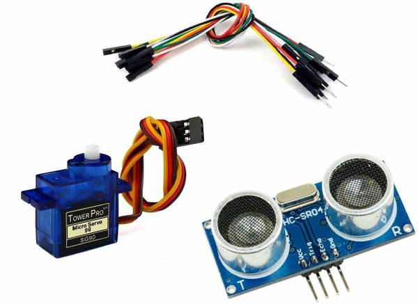 AVS COMPONENTS SG90 Servo motor Ultrasonic Sensor and 10 Pcs Male to Female jumper wire kit Electronic Components Electronic Hobby Kit