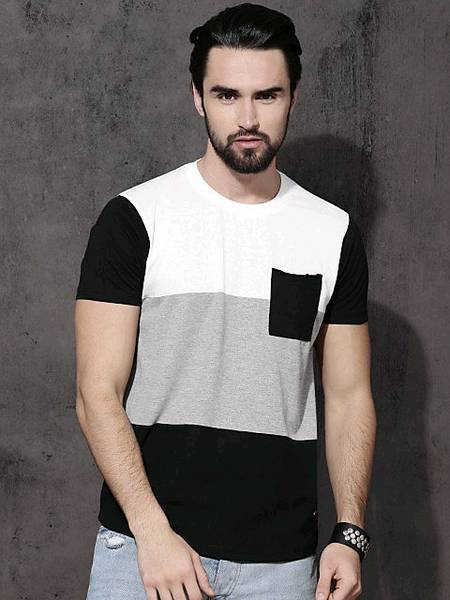The Fabshopper Colorblock Men Round Neck White, Black, Grey T-Shirt