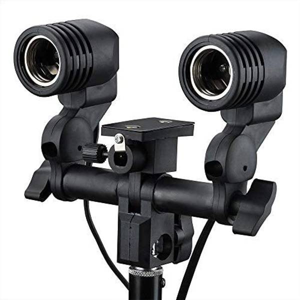 MILLETS E27 Double Light Socket with Light Stand Swivel Mount & Umbrella Holder for Photography, Film,Video Studio E27 Double Light Socket Camera Rig
