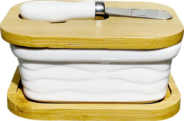 Lemon Tree Butter Dish with Wooden Top Cover, Base and Knife, Butter Dishes with Covers Butter Dish Serving Set