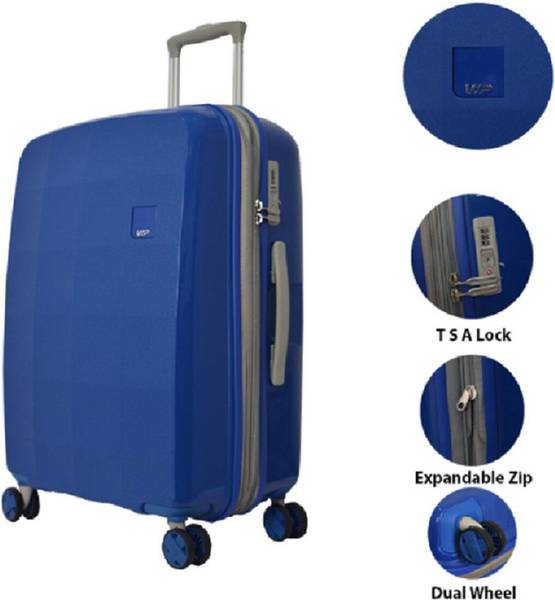 VIP Pixel Polypropylene TSA Lock Hard Trolley 67 Cm Medium Blue Expandable Check-in Suitcase 4 Wheels - 24 inch