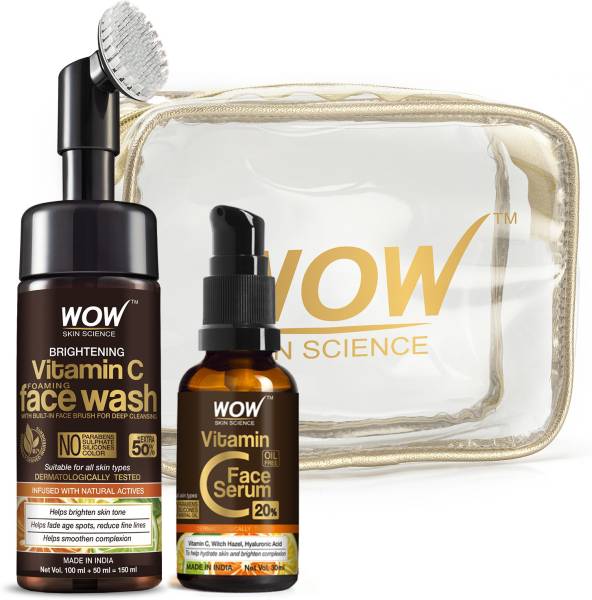 WOW SKIN SCIENCE Vitamin C Face Wash Built-In Brush +Vitamin C Face Serum Kit -Net Vol 180 ml