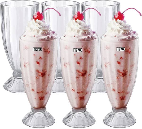 BINZO (Pack of 6) Glass for Milkshake, Falooda, Mocktails, Mojito, Desserts, Ice Cream, Sundae, Smoothies Glass Set Water/Juice Glass