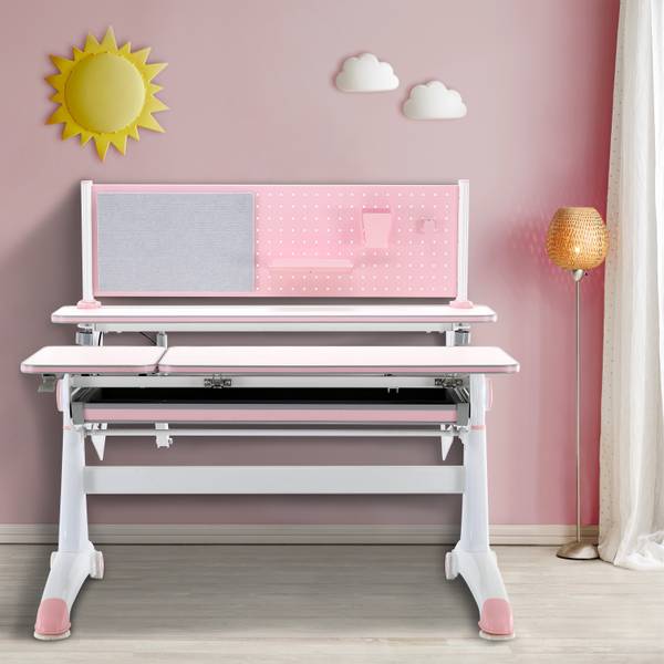 GREEN SOUL Scholar Kids Ergonomic Adjustable Desk with Metal frame for Childrens with Multi-angle Tabletop & Drawer (Pink) Metal Study Table