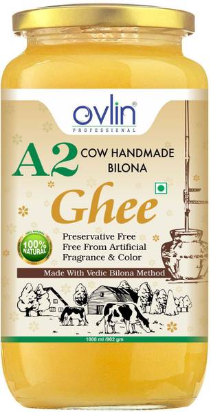 Ovlin 100% Gir Cow Ghee,Vedic Bilona Method,Grassfed,Cultured,Premium&Traditional Ghee Ghee 1 L Glass Bottle