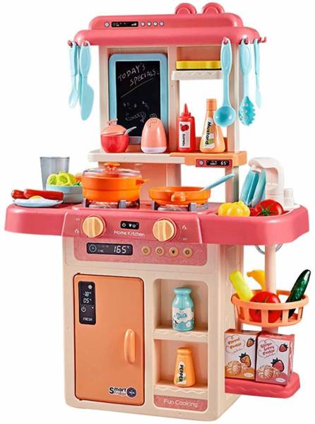 HIM TAX 42 Pcs Toy Kitchen Sets Simulated Spray Kitchen Toys Cookware Play set Pink