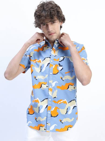 KETCH Men Printed Casual Blue Shirt