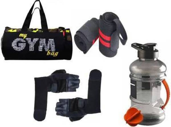 Wisekraft Sport travel gym bag with gallon bottle with gym gloves and wrist support