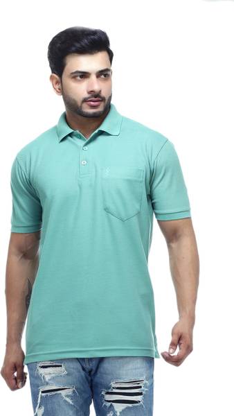 SCUBA Solid Men Polo Neck Light Blue T-Shirt