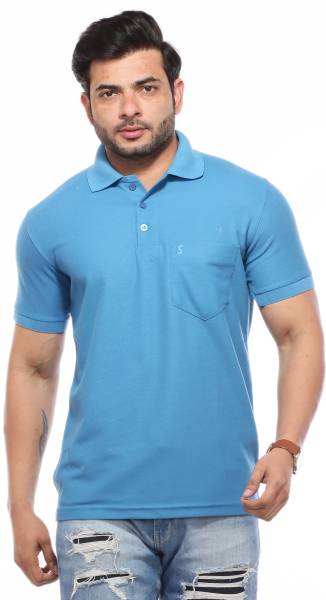 SCUBA Solid Men Polo Neck Blue T-Shirt