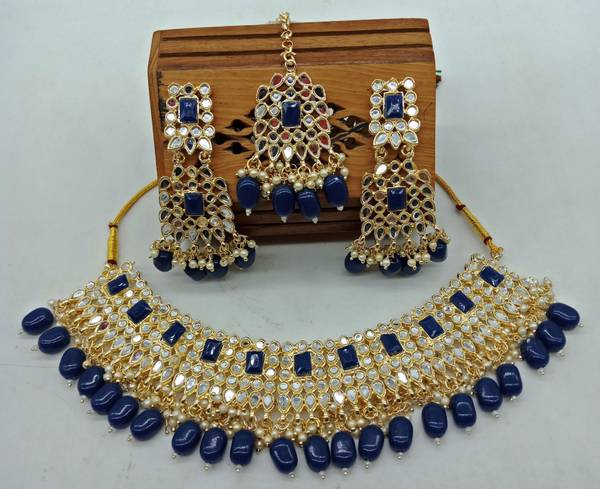 Aashish Imitation Alloy Gold plated Blue Gold Jewellery Set