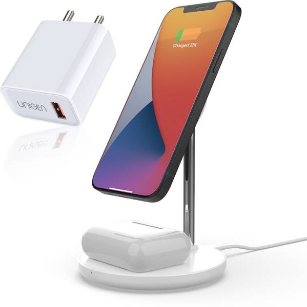 UNIGEN MAGTEC 200 Mag-Safe Wireless 2in1 Charger with QC 18W Adapter (White_AD)) Charging Pad