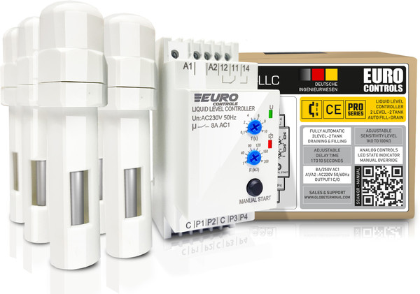 EURO EDTLLC Automatic Liquid (Water) Level with 2 Level 2 Tank Monitor 6 pcs Sensor Wired Sensor Security System