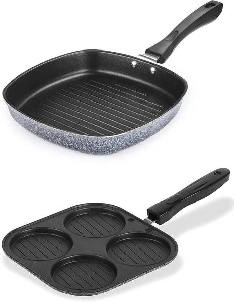 PINJAS Non-Stick Grill Pan and 4 in 1 Mini Uttapam Maker Non-Stick Coated Cookware Set