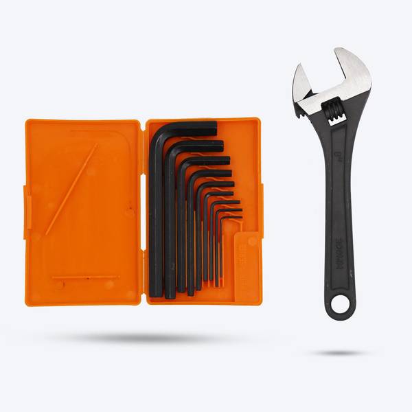 Hillgrove HGCM7M2 9 Pieces Full Hex Allen Key Kit with 8"Inch Adjustable Wrench Hand Tool Kit
