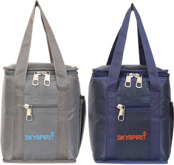 sky spirit pack of 2 School,Office tiffin bags Lunch,Box,Bag, Lunch Bag (GREY/BLUE) 8L Waterproof Lunch Bag