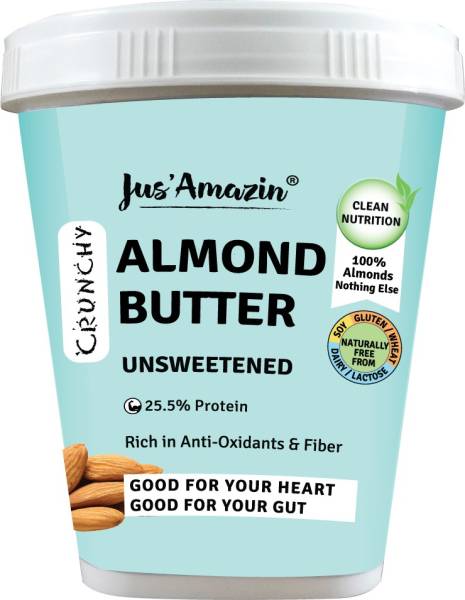 Jus' Amazin Crunchy Almond Butter-Unsweetened | 25% Protein | 100% Almonds | Clean Nutrition 1 kg