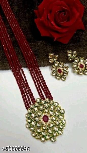 Savraji Brass Gold-plated Maroon Jewellery Set