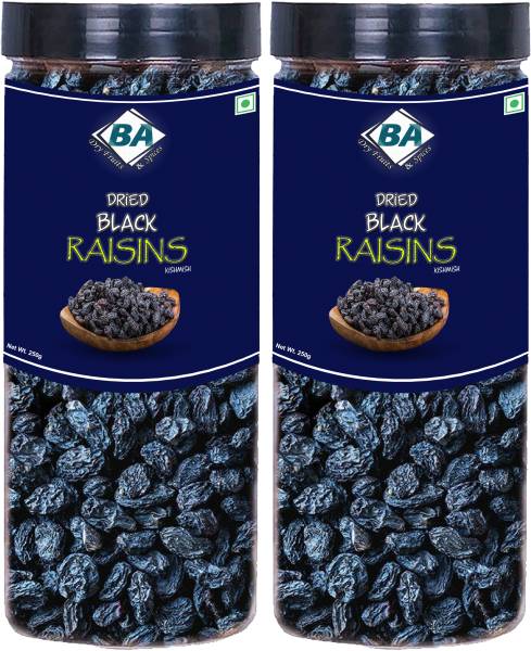 BA Dryfruits and Spices 100% Organic Black Raisins |Premium Seedless Kishmish 500g (Pack Of 2-250g Each) Raisins