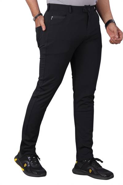 RKM STORE Solid Men Black Track Pants