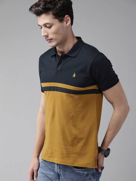 Roadster Colorblock Men Polo Neck Dark Blue T-Shirt